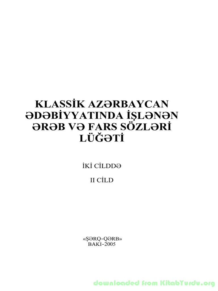 Klassik Azerbaycan Edebiyyatinda Islenen Ereb Fars Sozleri Lugeti 2