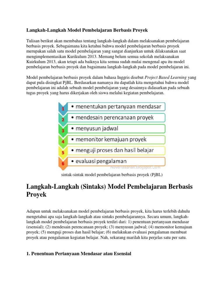 Sintak Model Pembelajaran Project Based Learning Pdf - Seputar Model