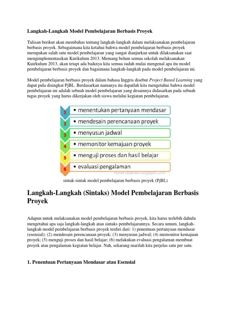Sintak Model Pembelajaran Project Based Learning Pdf Seputar Model