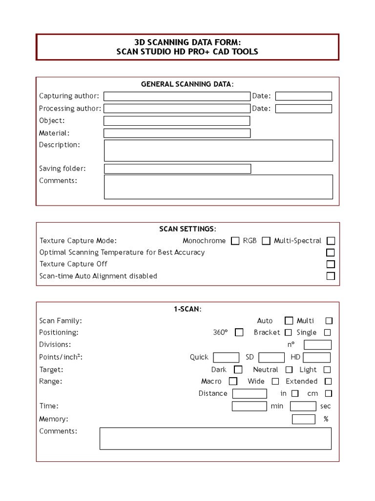 3D Scanning Data Form: Scan Studio HD Pro+ Cad Tools | PDF | Texture ...