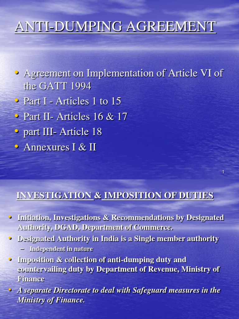 Overview of Anti-Dumping Agreement | PDF | Dumping (Pricing Policy ...