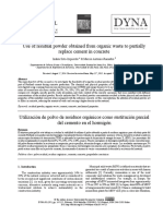 Use of residual powder obtained from organic waste to partially replace cement in concrete