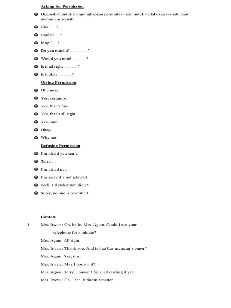 Asking for Permission and Responses | PDF | Language Arts & Discipline