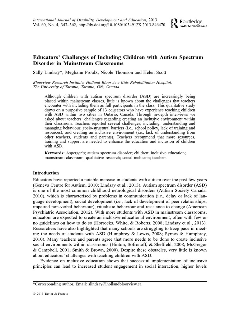 Educators' Challenges of Including Children With Autism Spectrum ...