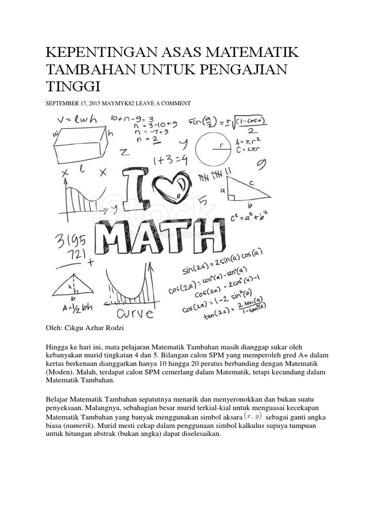 Kepentingan Asas Matematik Tambahan Untuk Pengajian Tinggi Pdf