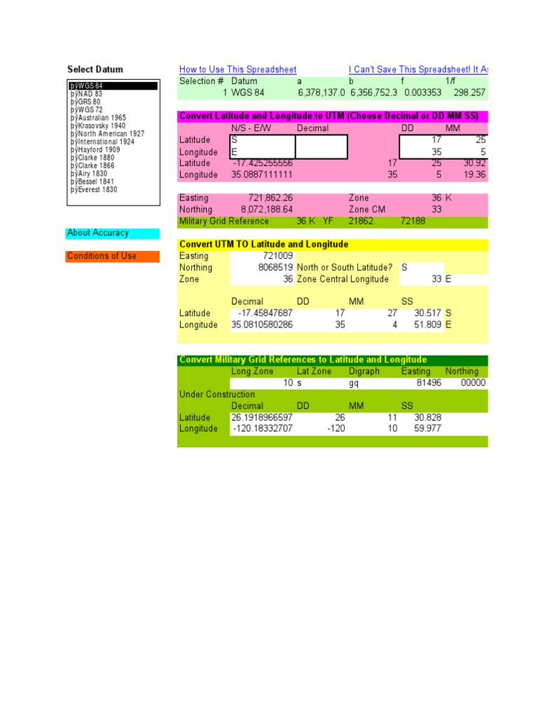 Coordinate Conversion Methods in Excel | PDF | Physical Geography ...