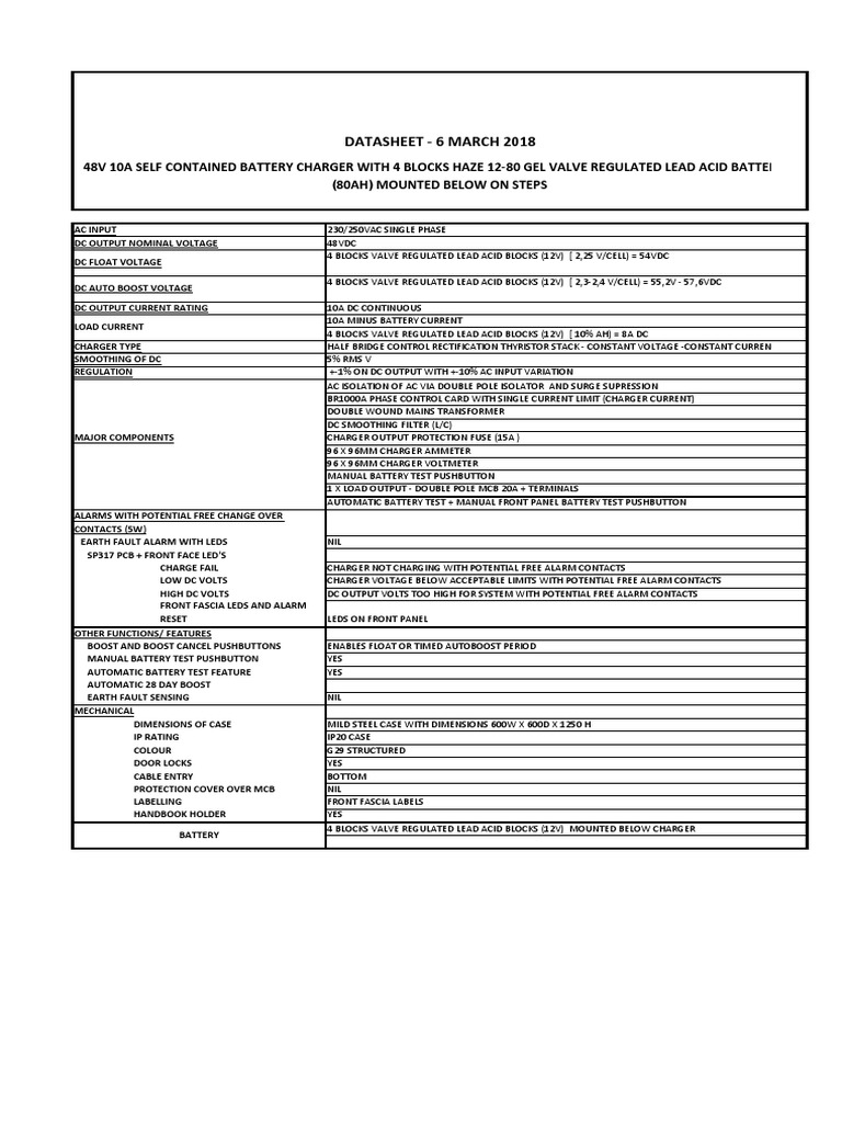 Battery Charger Specifications Checklist | PDF | Battery Charger ...