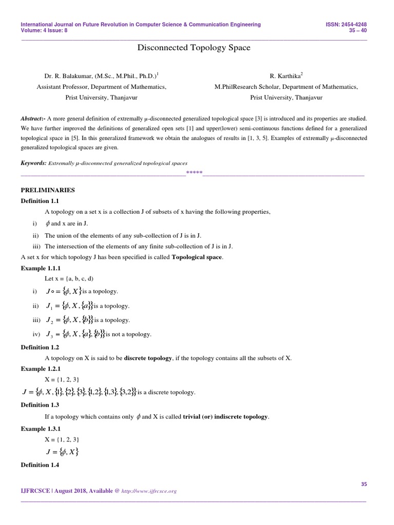 Disconnected Topology Space: X J A X J B X J | PDF | Topology | Geometry