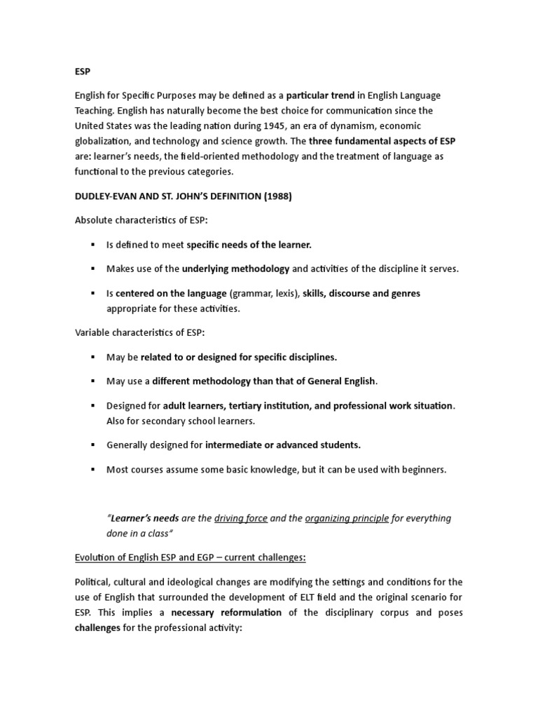 ESP Info For Final Exam | PDF | Language Education | Teachers