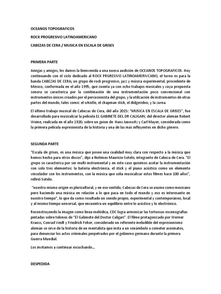 OT CABEZAS de CERA Musica en Escala de Grises (2015) PDF Ocio