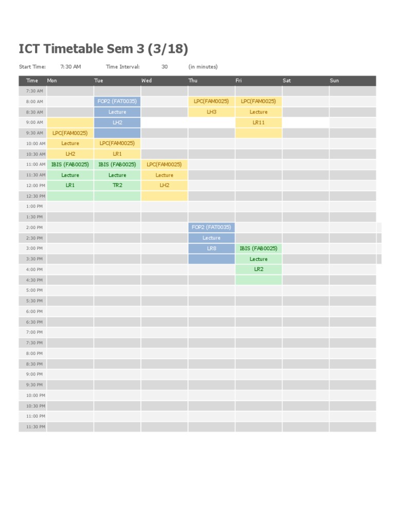 ICT Timetable Sem 3 (3/18) : LPC (FAM0025) LPC (FAM0025) LH3 LR11 LPC ...