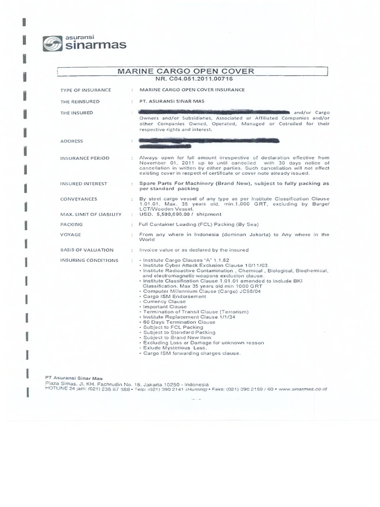Marine Cargo Open Cover Contoh PDF