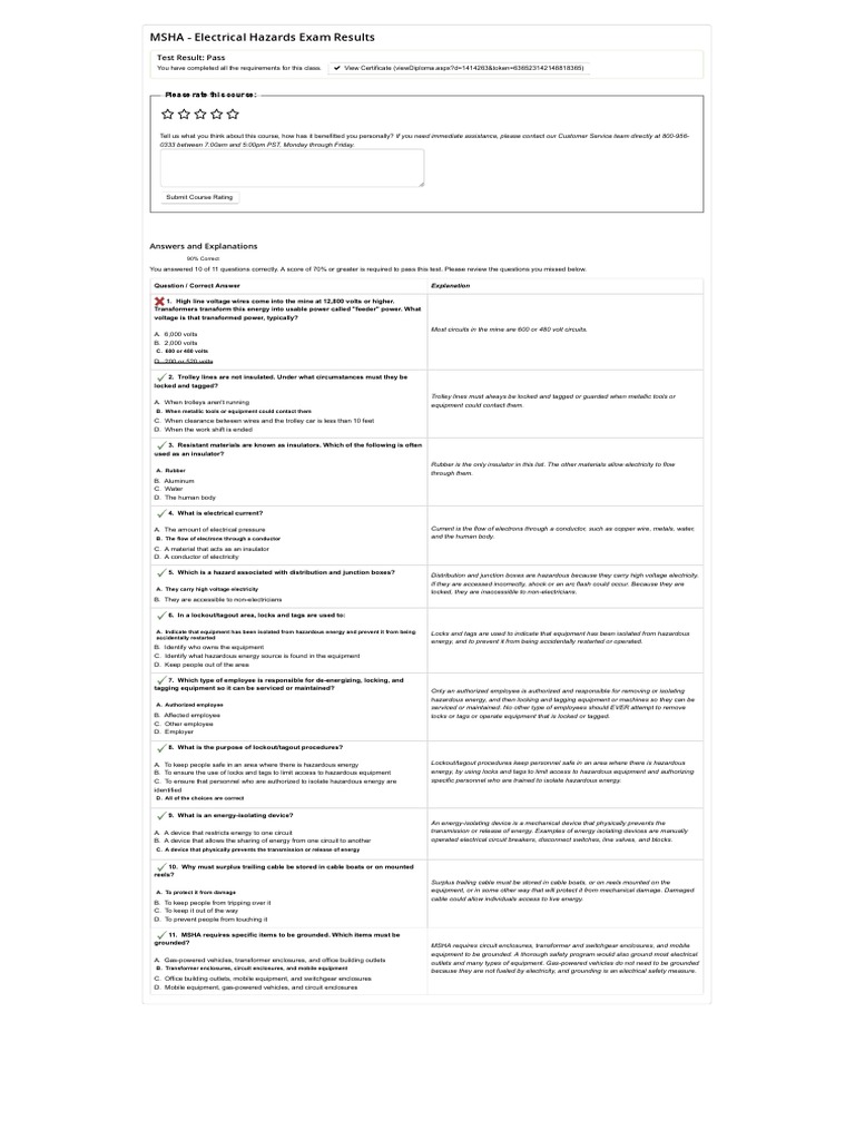 MSHA Electrical Hazard Answers Insulator (Electricity) Electrical MSHA Electrical Hazard Answers Insulator (Electricity) Electrical