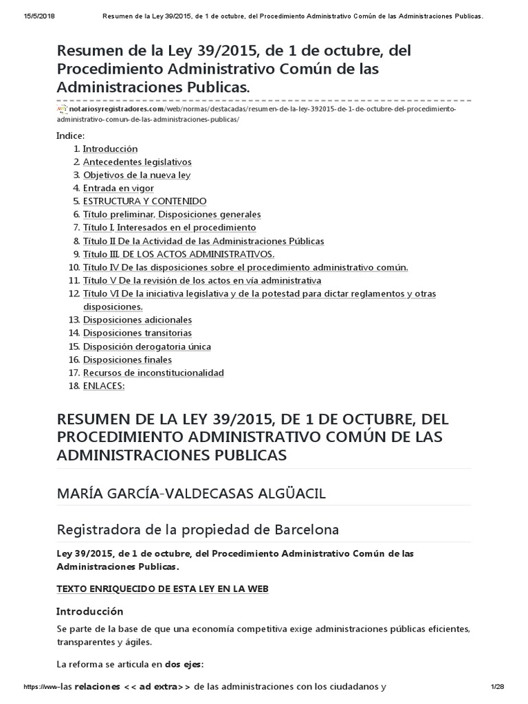 Resumen de La Ley 39_2015, De 1 de Octubre, Del Procedimiento