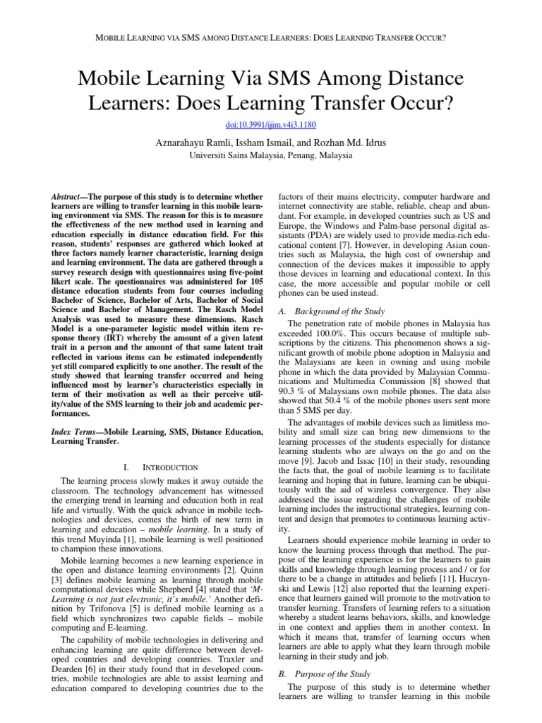 Mobile Learning SMS Impact on Distance Learners | PDF | Likert Scale ...