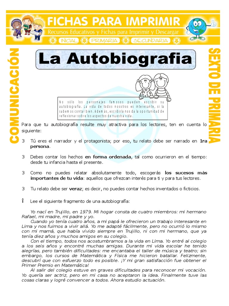 Ficha La Autobiografia Para Sexto de Primaria