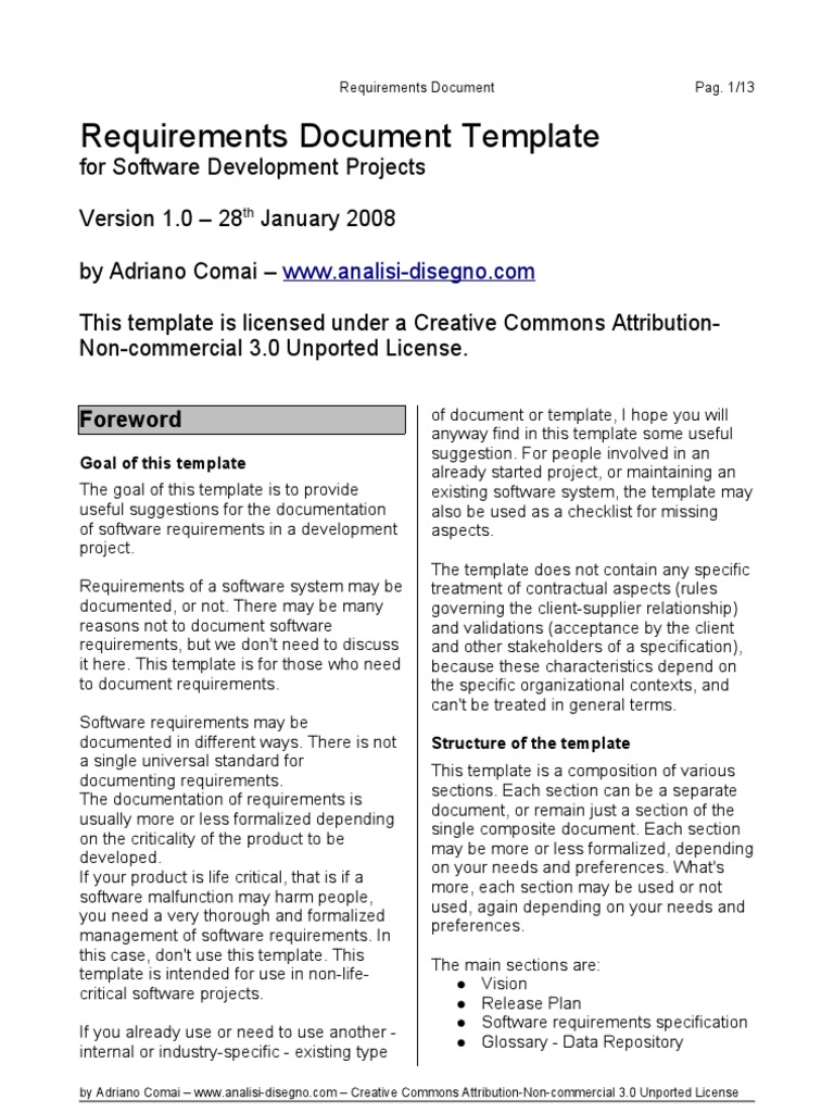Software Requirements Document Template | PDF | Specification ...