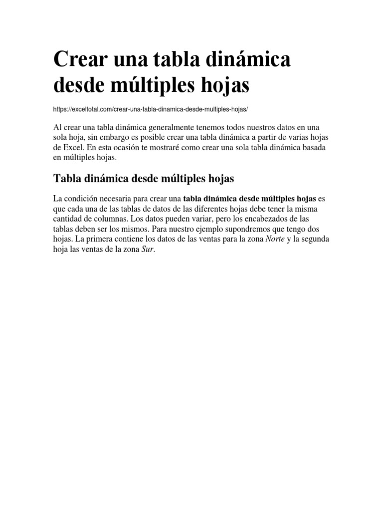 Crear Una Tabla Dinámica Desde Múltiples Hojas PDF Tabla (base de