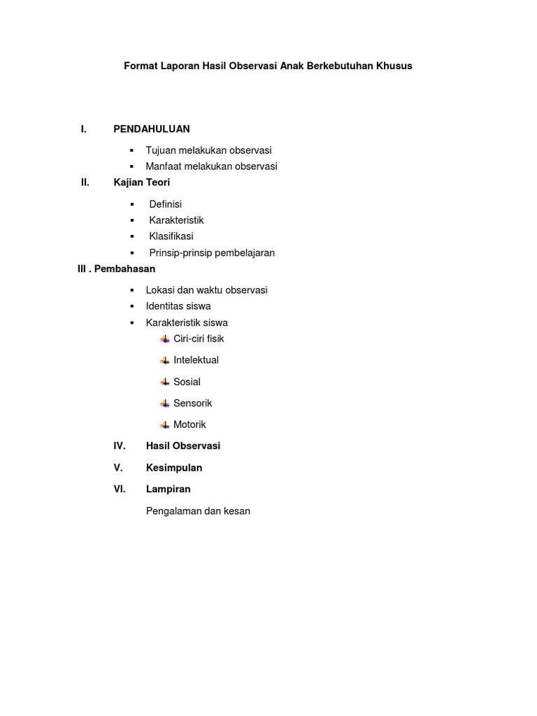 Format Laporan Hasil Observasi Anak Berkebutuhan Khusus