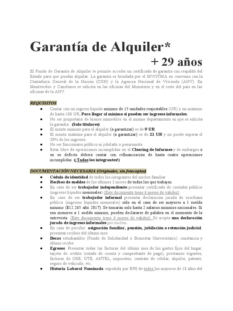 Requisitos para Garantía de Alquiler Estatal | PDF | Salario mínimo ...