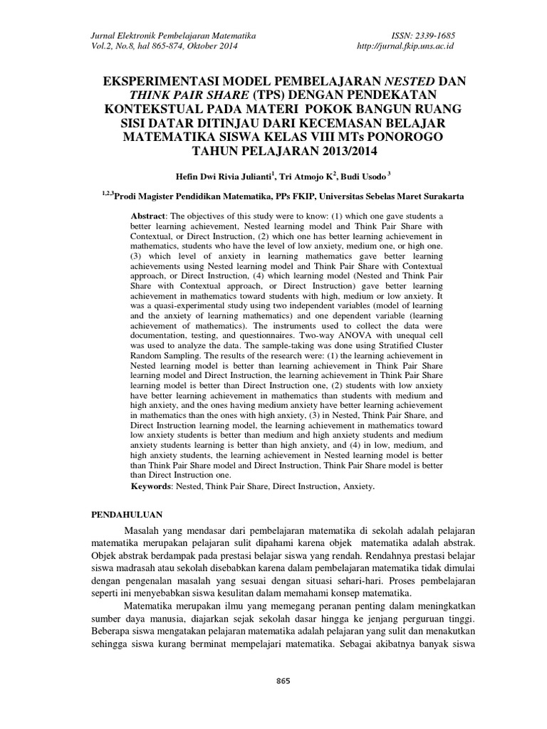 Pembelajaran Matematika: Model Nested vs TPS | PDF