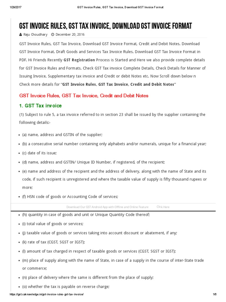 GST Invoice Rules, GST Tax Invoice, Download GST Invoice Format | PDF ...