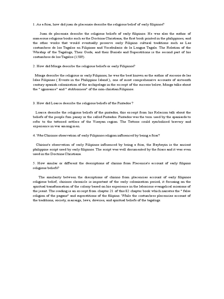 Comparing Spanish Friars' Descriptions of Early Filipino Religious ...