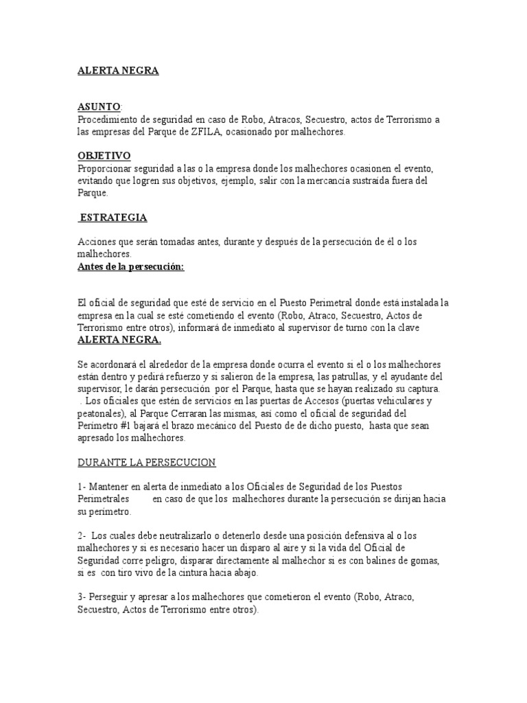 Protocolo de Seguridad: Alerta Negra | PDF