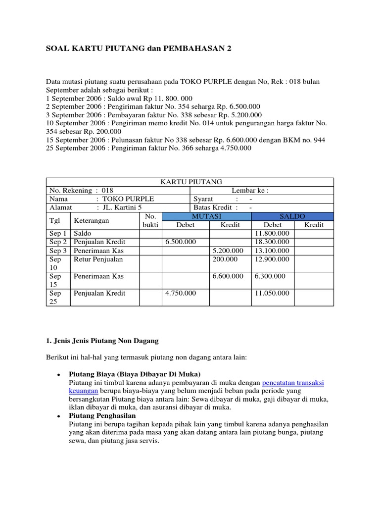 Soal Kartu Piutang Dan Pembahasan 2 Pdf