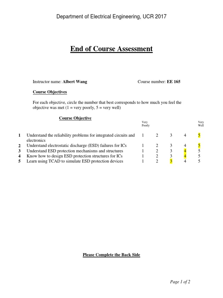 EE 165 Course Assessment Form | PDF | Electrostatic Discharge | Engineering