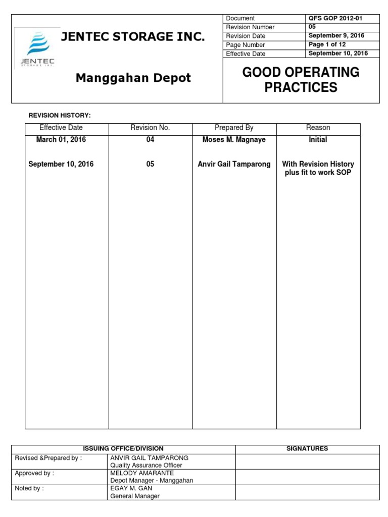 Good Operating Practices 2016 Pdf Warehouse Clothing