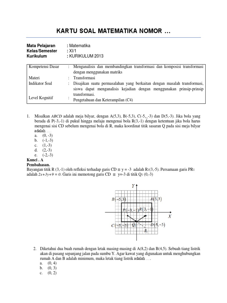 Soal Hots Sma Ma Xi Transformasi