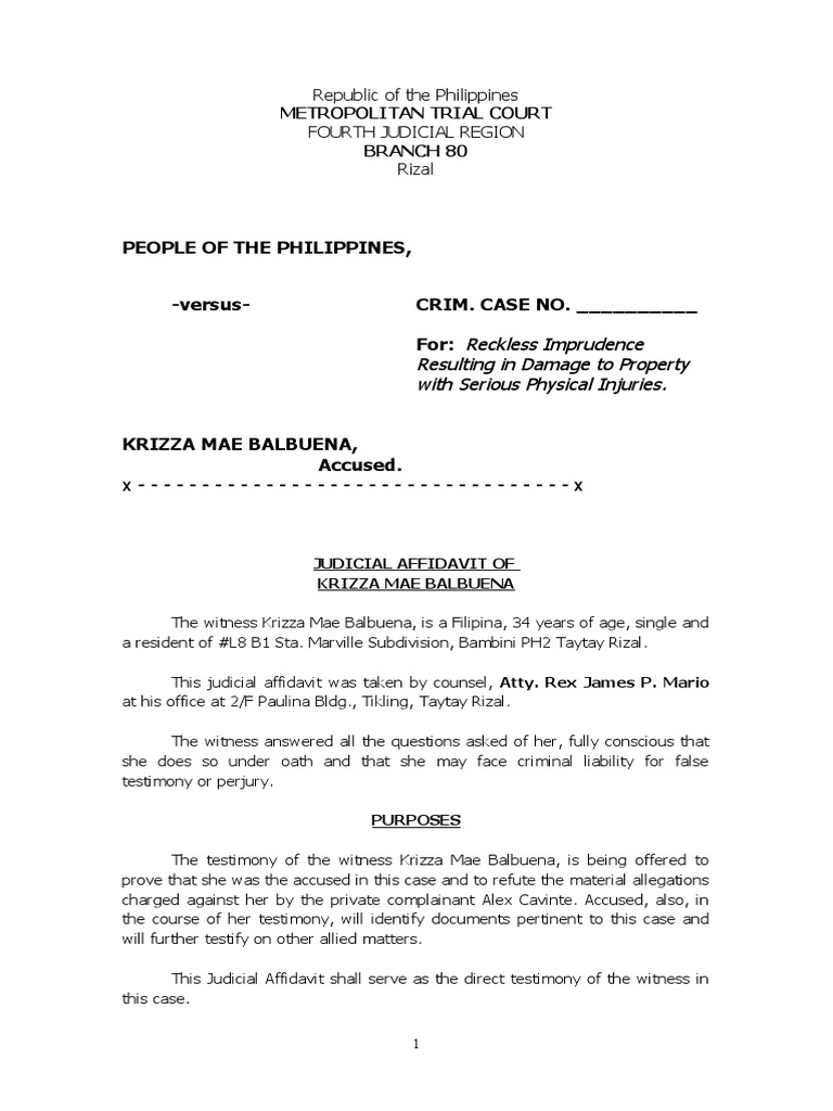 Judicial Affidavit Accused Testimony Affidavit