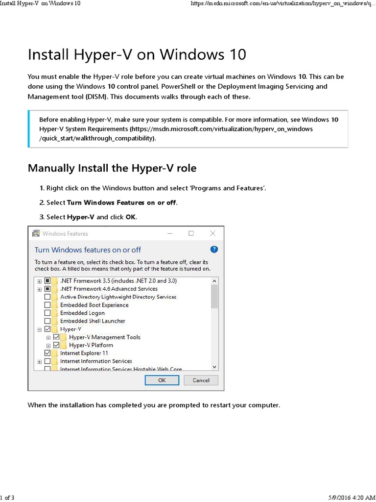 Install Hyper-V On Windows 10 PDF | PDF | Hyper V | Windows 10