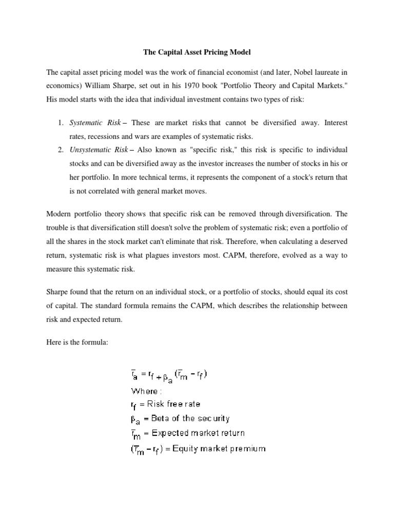 Capital Asset Pricing Model | PDF | Capital Asset Pricing Model | Beta ...