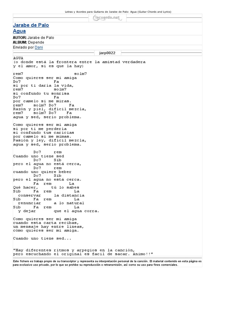 Agua Jarabe De Palo Guitar Chords And Lyrics