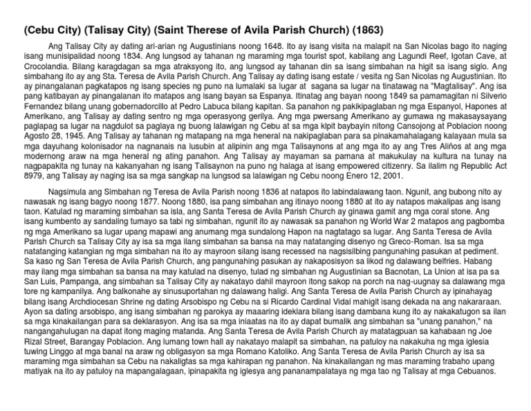 (Cebu City) (Talisay) (Saint Therese of Avila Parish Church) (1863) PDF