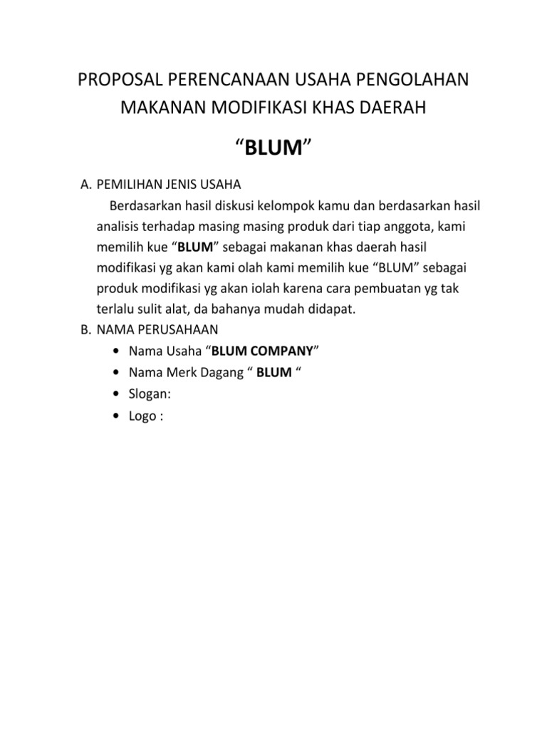 Perencanaan Usaha Makanan Khas Daerah Yang Dimodifikasi