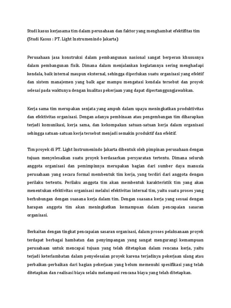 364994038 Studi Kasus Kerja Sama Tim Perilaku Organisasi