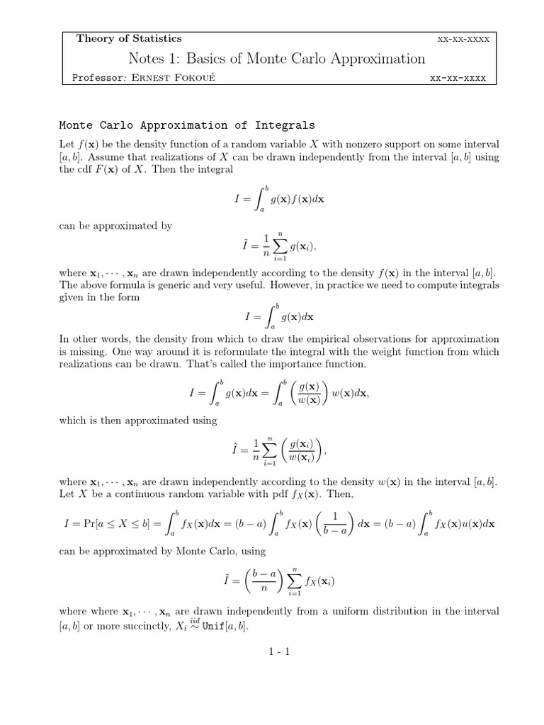 Monte Carlo Approximation Basics | PDF | Probability Density Function ...