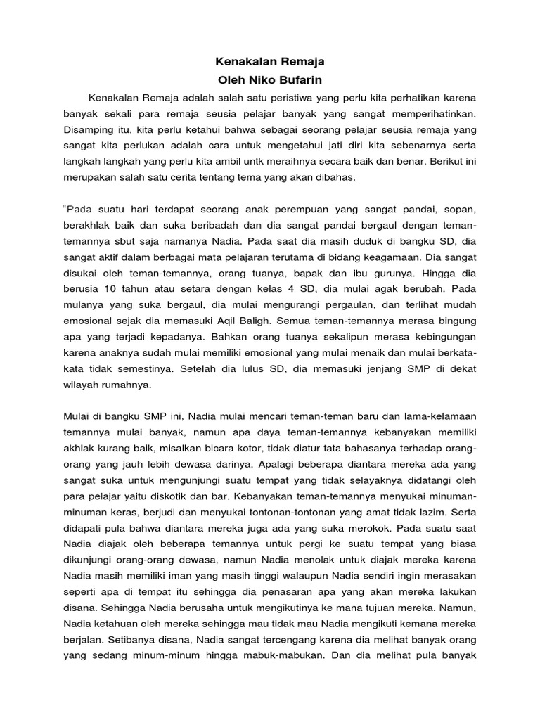 Cerpen Kenakalan Remaja PDF