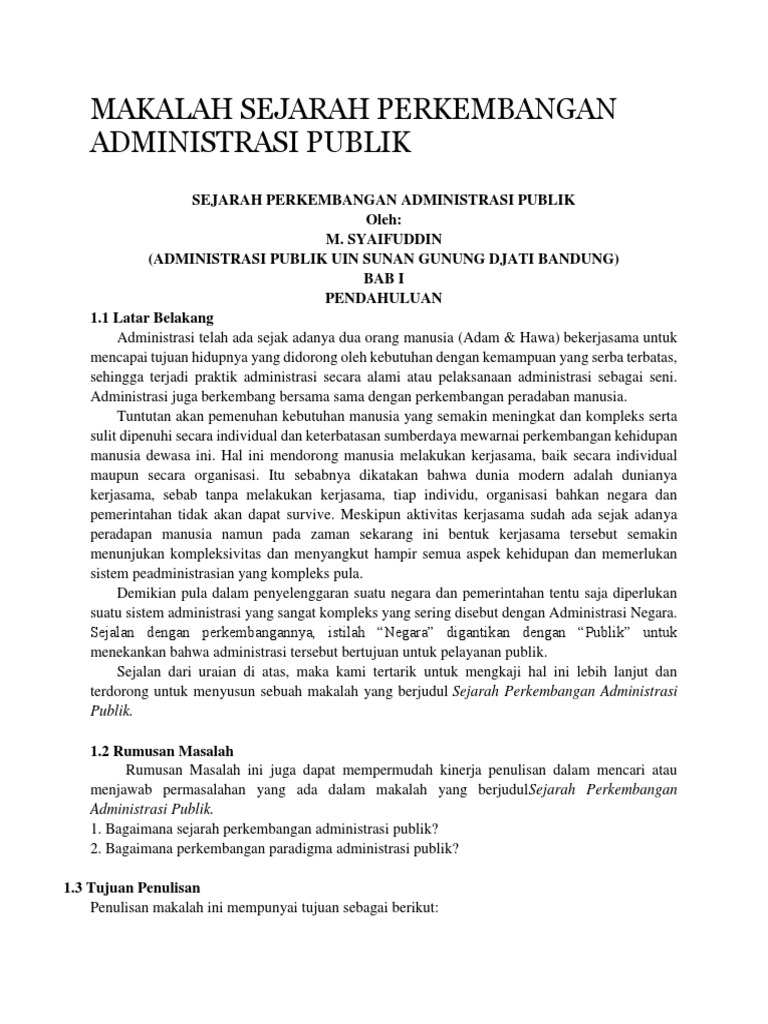 Makalah Sejarah Perkembangan Administrasi Publik