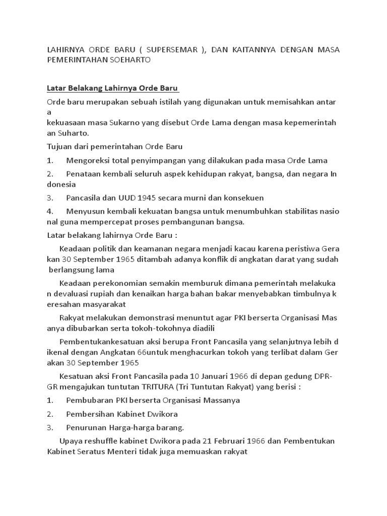 Latar Belakang Lahirnya Orde Baru