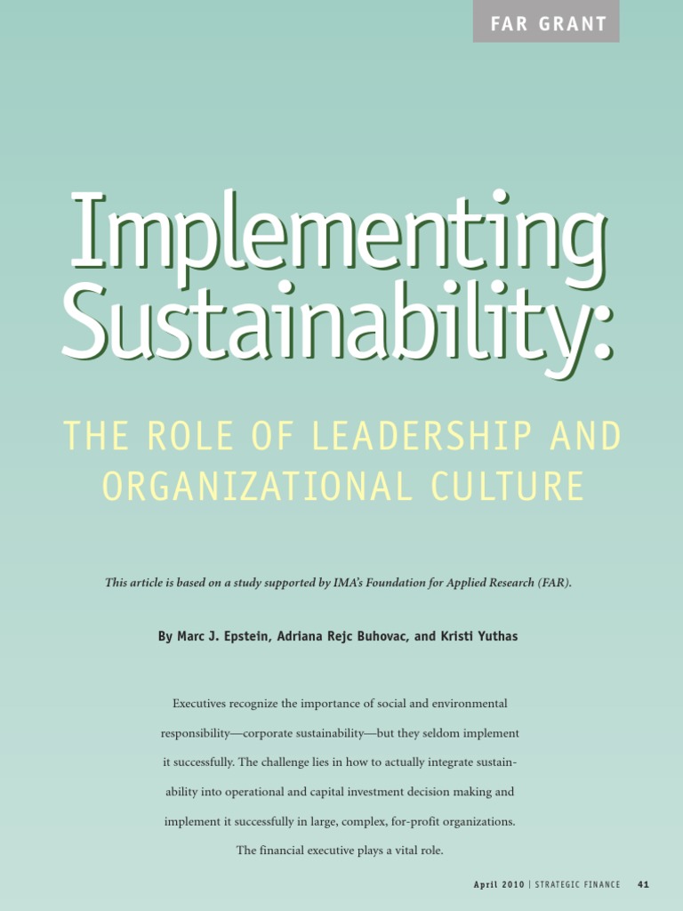Implementing Sustainability | PDF | Sustainability | Strategic Management