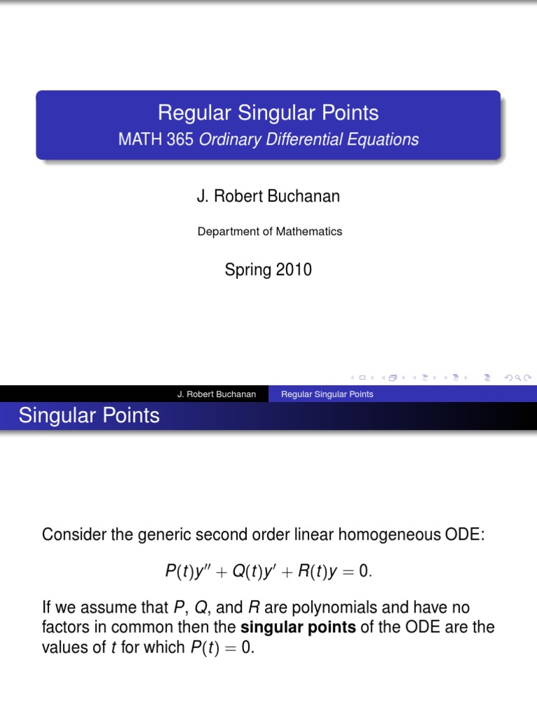 Regular Singular Points MATH 365 Ordinary Differential Equations PDF