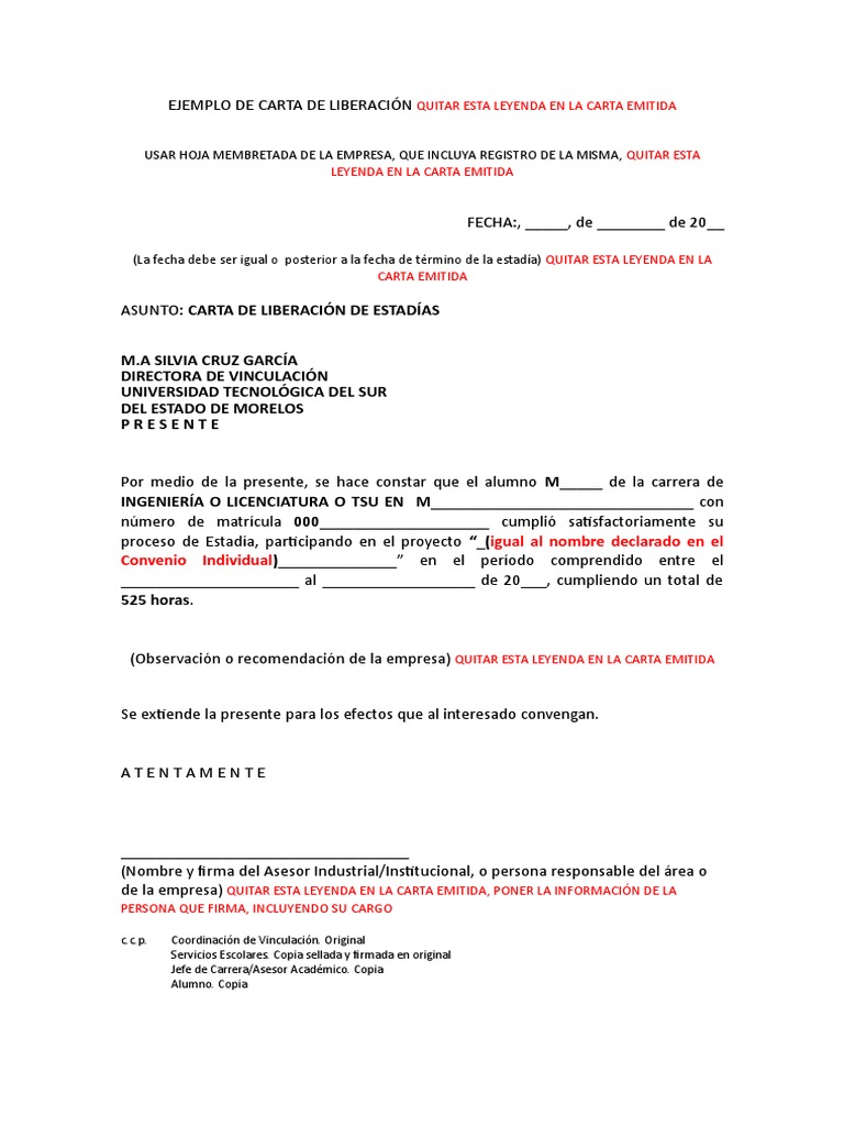 Carta de Liberacion | PDF
