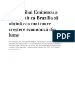 Cum Mihai Eminescu a Contribuit CA Brazilia Să Obţină Cea Mai Mare Creştere Economică Din Lume