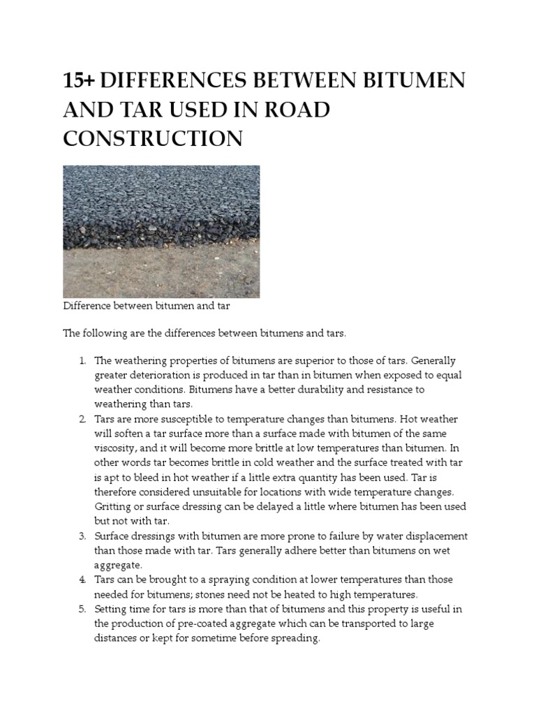 Differences Between Bitumen and Tar Used in Road Construction