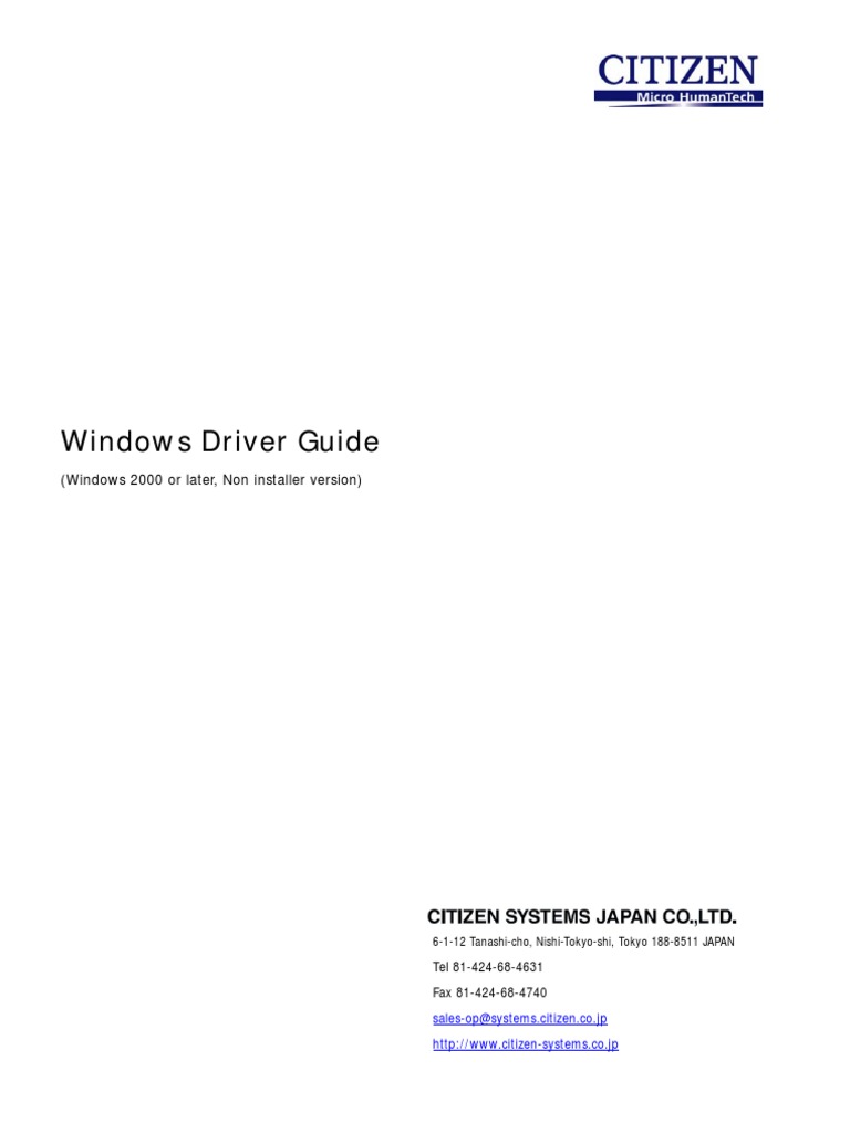 Windows Driver Guide: (Windows 2000 or Later, Non Installer Version ...