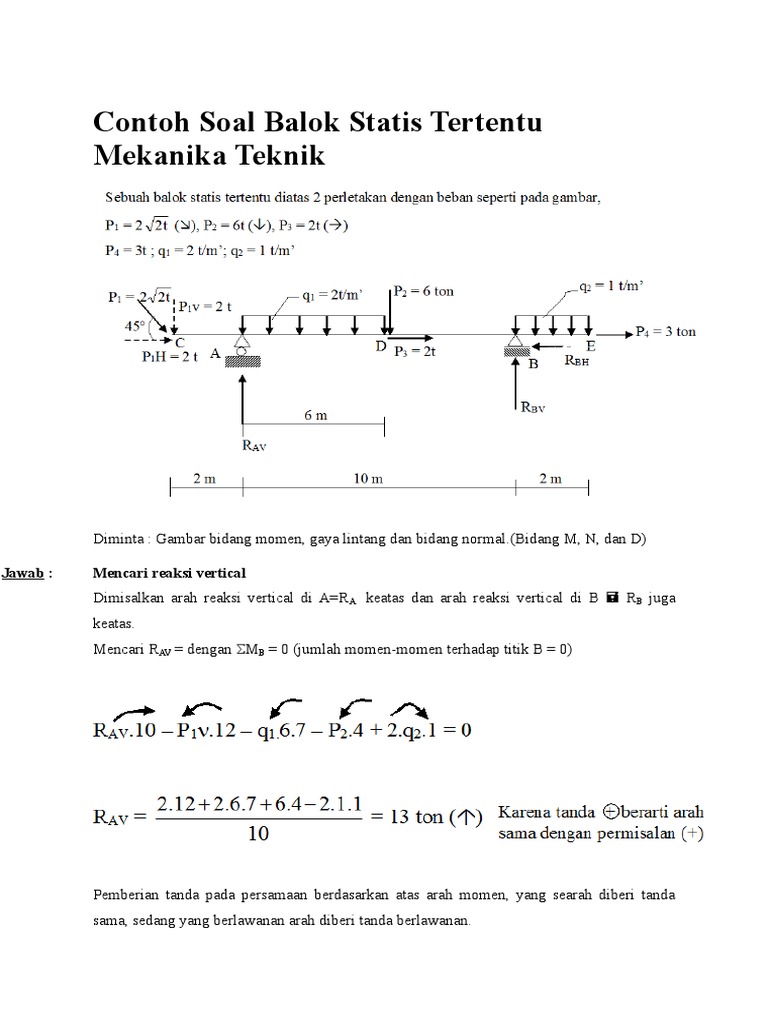Contoh Soal Balok Statis Tertentu Mekanika Teknik